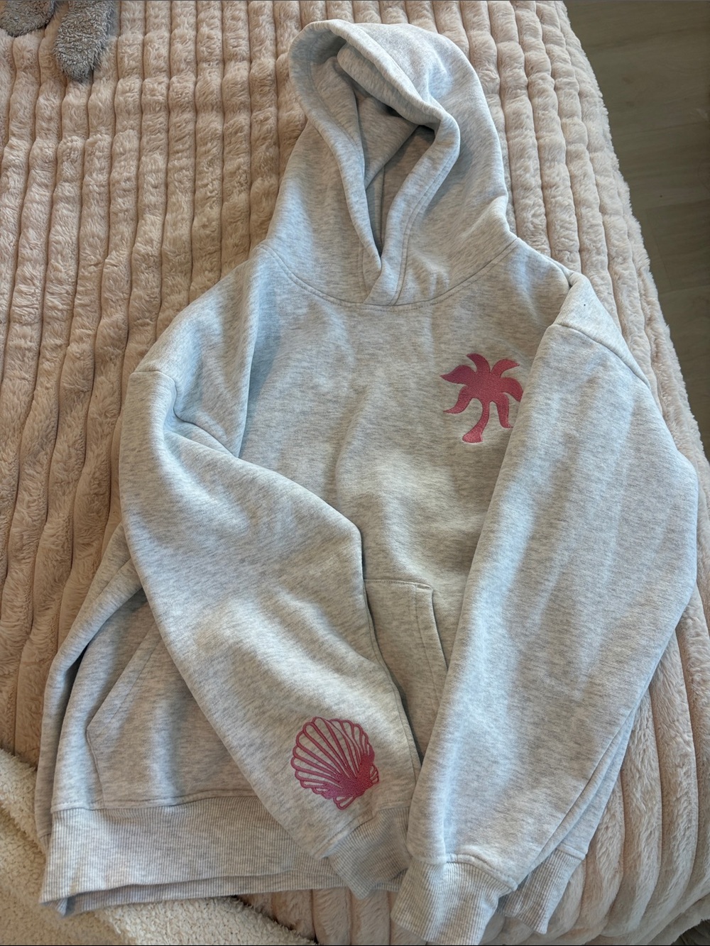 Kids Gray Hoodie with Pink Shell & Palm Motif